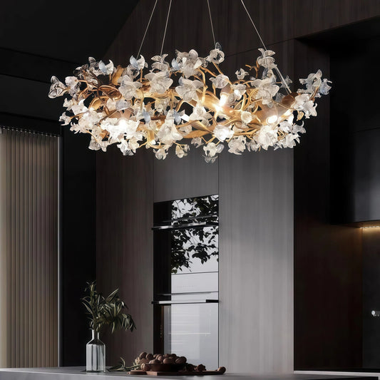 Lustre Floraison Cristal Doré
