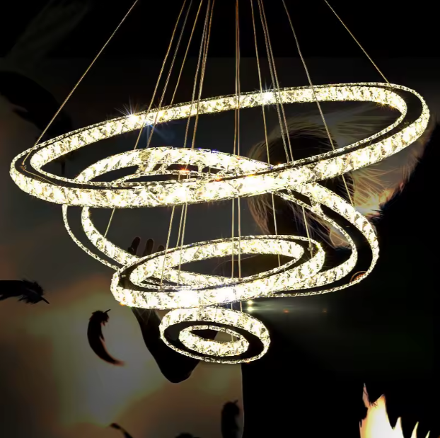 Lustre Anneaux Cristal Argenté