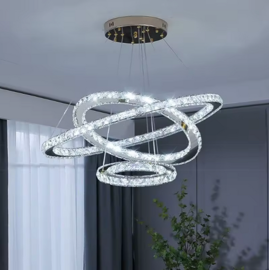 Lustre Anneaux Cristal Argenté